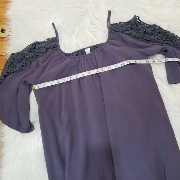 Strappy Midi Boho  Dress with Shoulders Down, Very Light Dark Blue Color, SIZE L - Picture 15 of 17